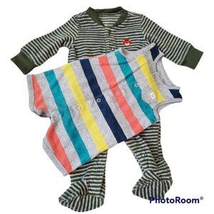 Carter's striped Footie & Sleeveless striped Romper 3 Months green multicolor